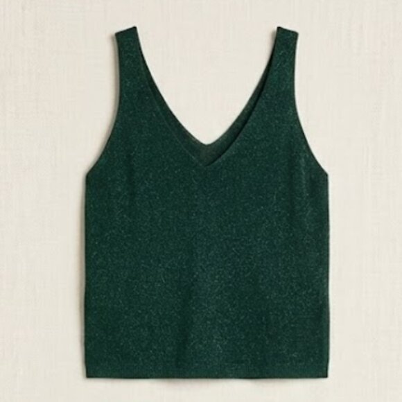 Emerald Green Shimmer Knit Two-Piece Co-ord Set (V-Neck Tank & Wide Leg Pants) - Picture 2 of 4